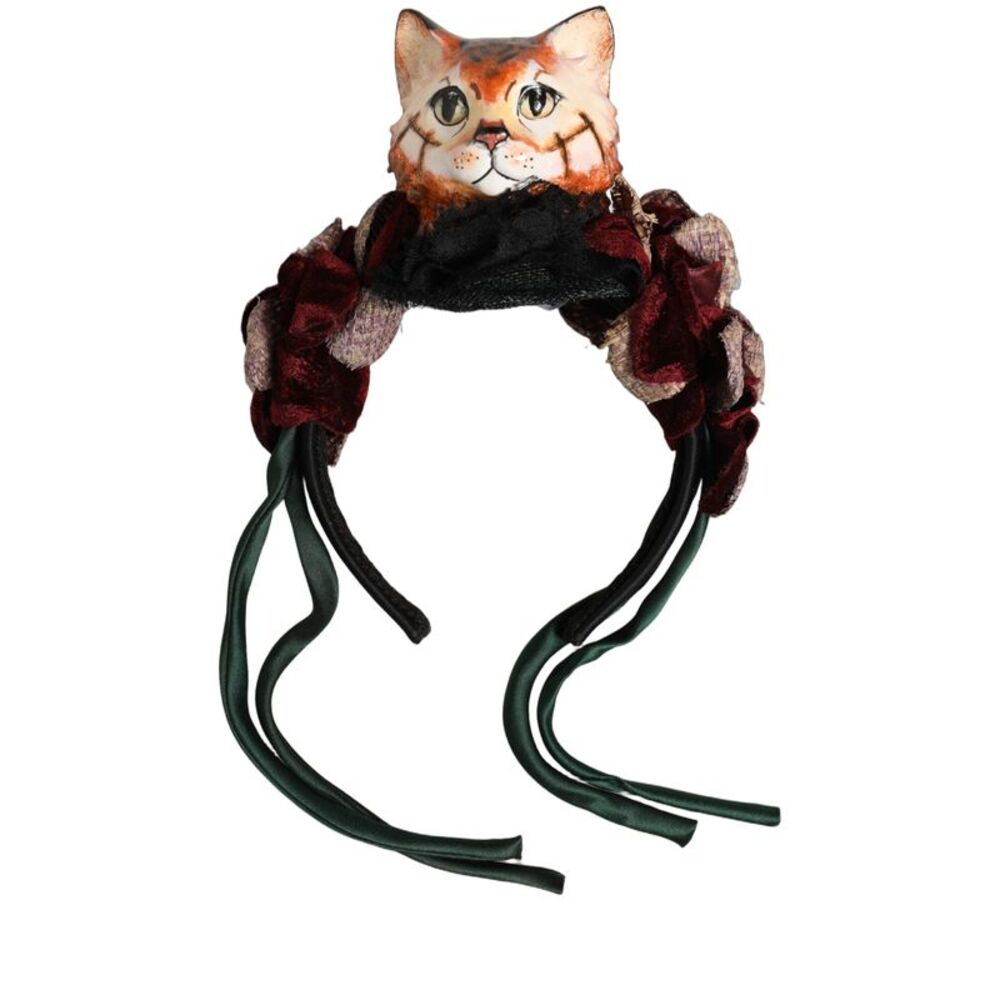 Dolce & Gabbana Multicolor Velvet Bengal Cat Silk Headwear Women's Headband